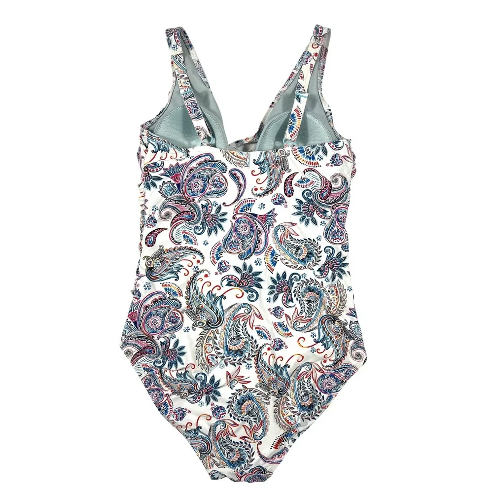 Nip Tuck Swim Louise One Piece Swimsuit Size 6 White Paisley Tummy Control‎ EUC